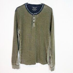 LUCKY BRAND GREEN VENICE BURNOUT THERMAL HENLEY NECKLINE MENS SHIRT SZ LARGE
